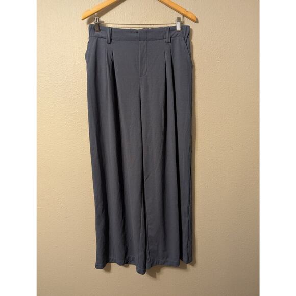 Halara Pleated Wide Leg Pull On Pants‎ Women's L Blue Elastic Waistband - Picture 1 of 9
